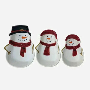 St. Nicholas Square Yuletide Snowman Nesting Serving Bowls Dishes Set Of 3